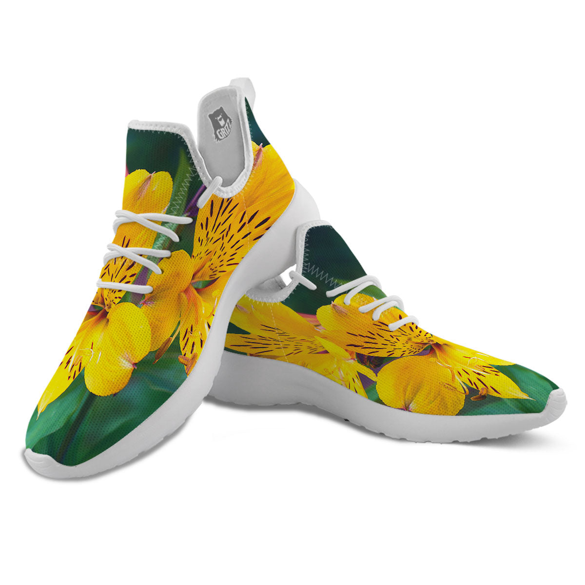 Alstroemeria Yellow Print White Athletic Shoes-grizzshop
