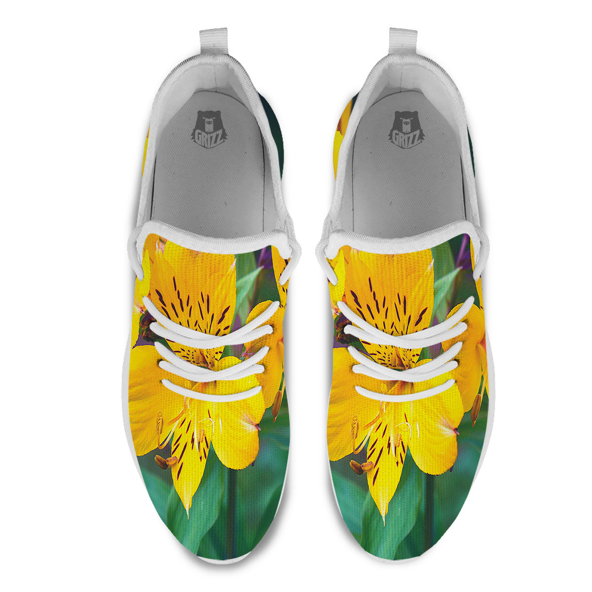 Alstroemeria Yellow Print White Athletic Shoes-grizzshop