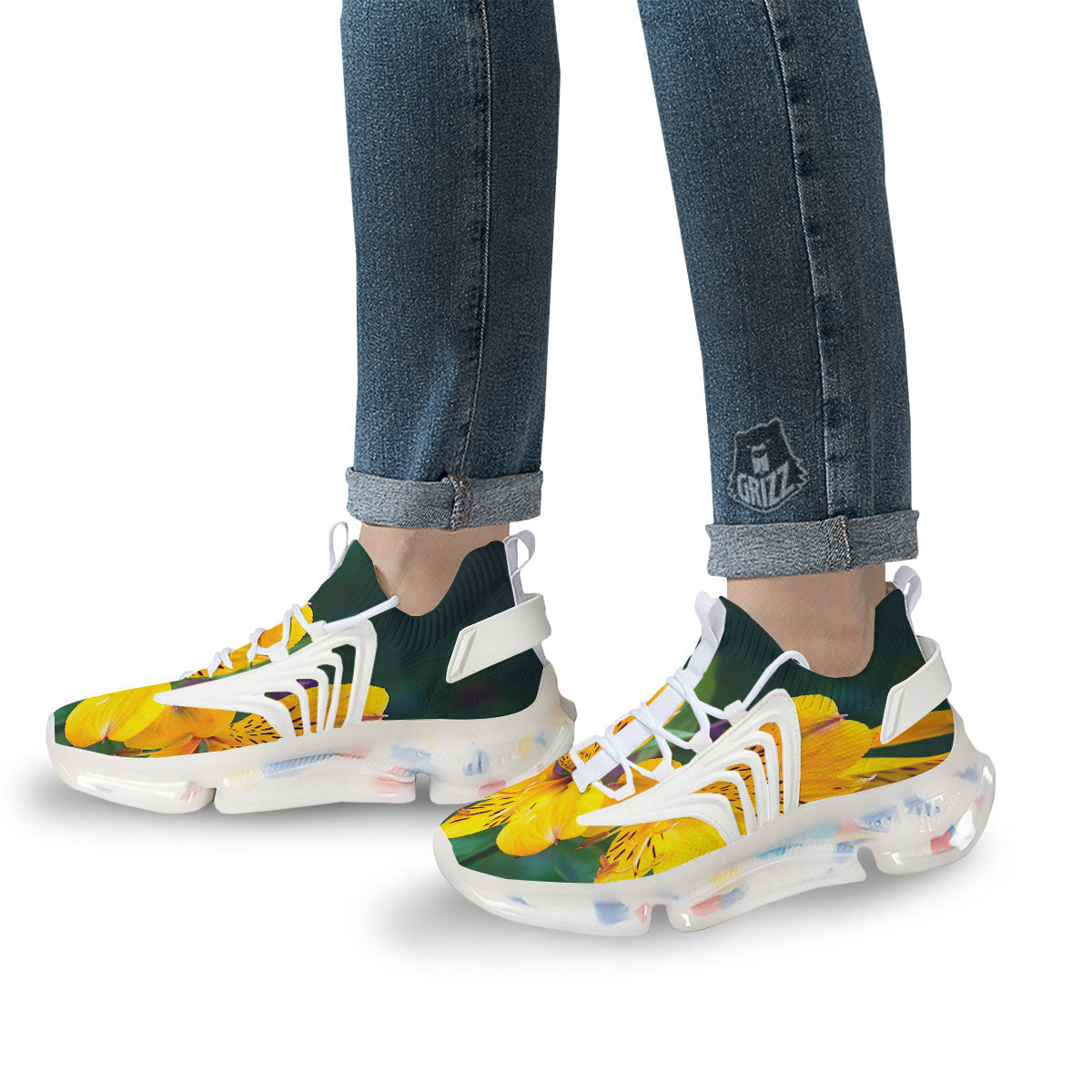 Alstroemeria Yellow Print White Gym Shoes-grizzshop