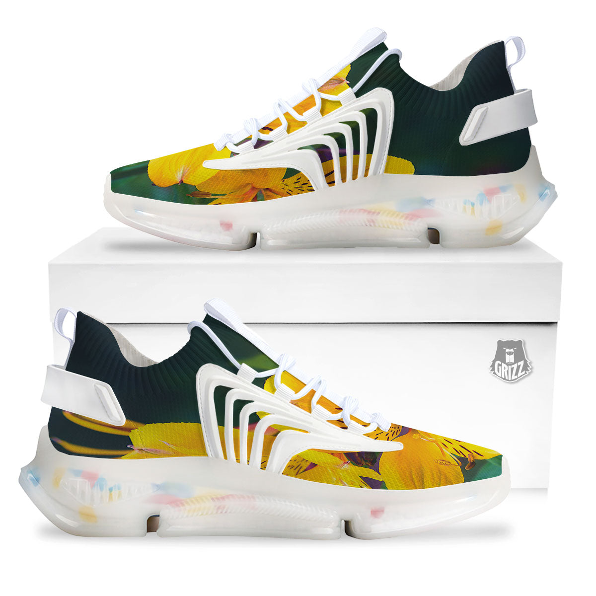 Alstroemeria Yellow Print White Gym Shoes-grizzshop