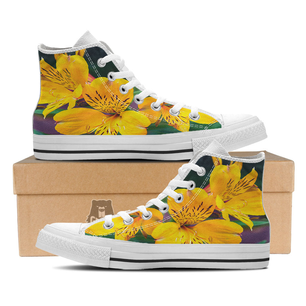 Alstroemeria Yellow Print White High Top Shoes-grizzshop