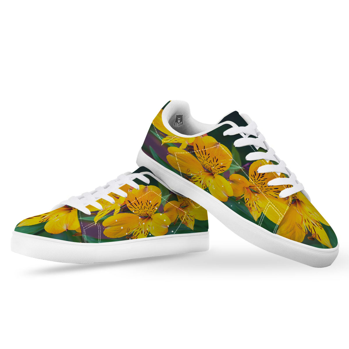 Alstroemeria Yellow Print White Low Top Sneakers-grizzshop