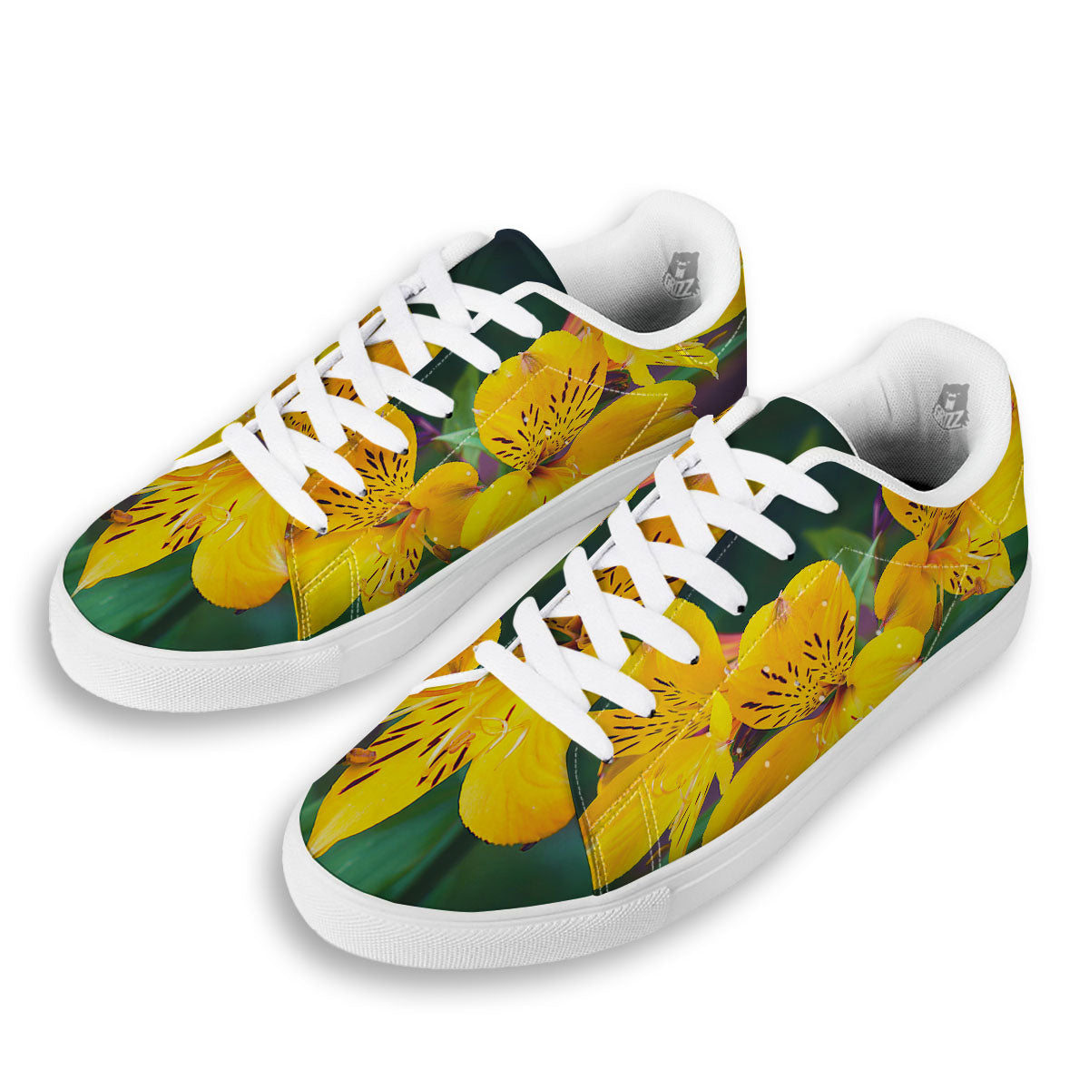 Alstroemeria Yellow Print White Low Top Sneakers-grizzshop