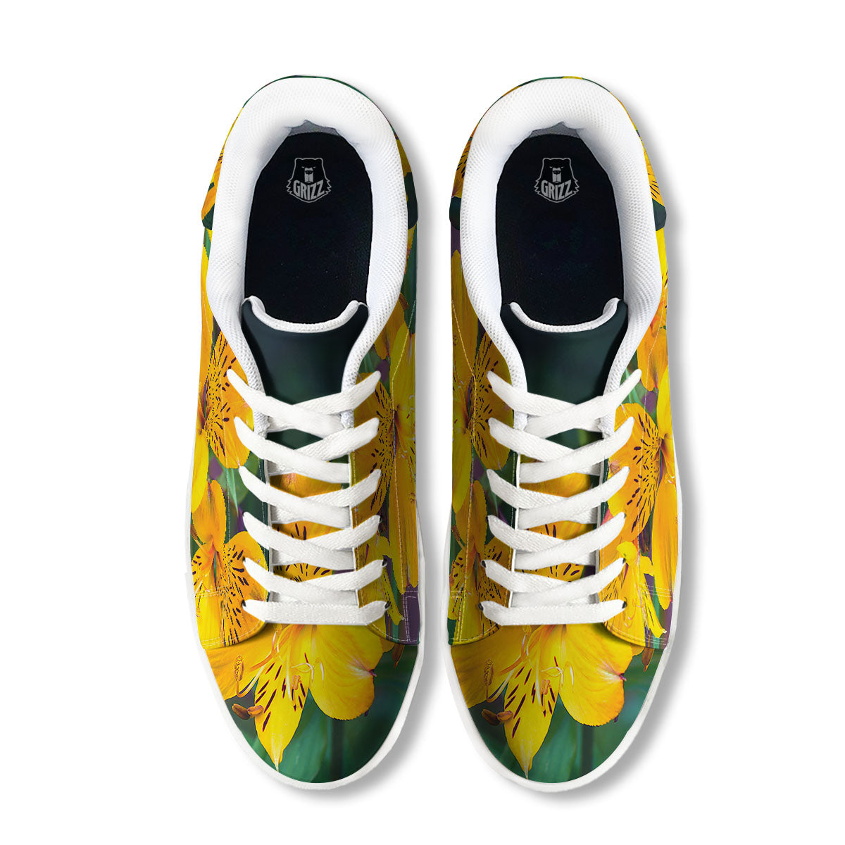 Alstroemeria Yellow Print White Low Top Sneakers-grizzshop