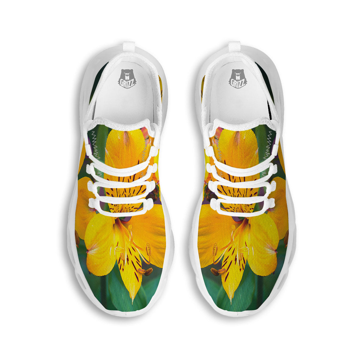 Alstroemeria Yellow Print White Running Shoes-grizzshop