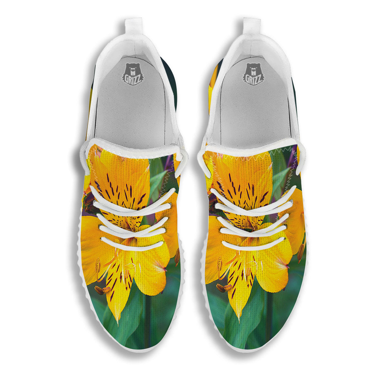 Alstroemeria Yellow Print White Walking Shoes-grizzshop