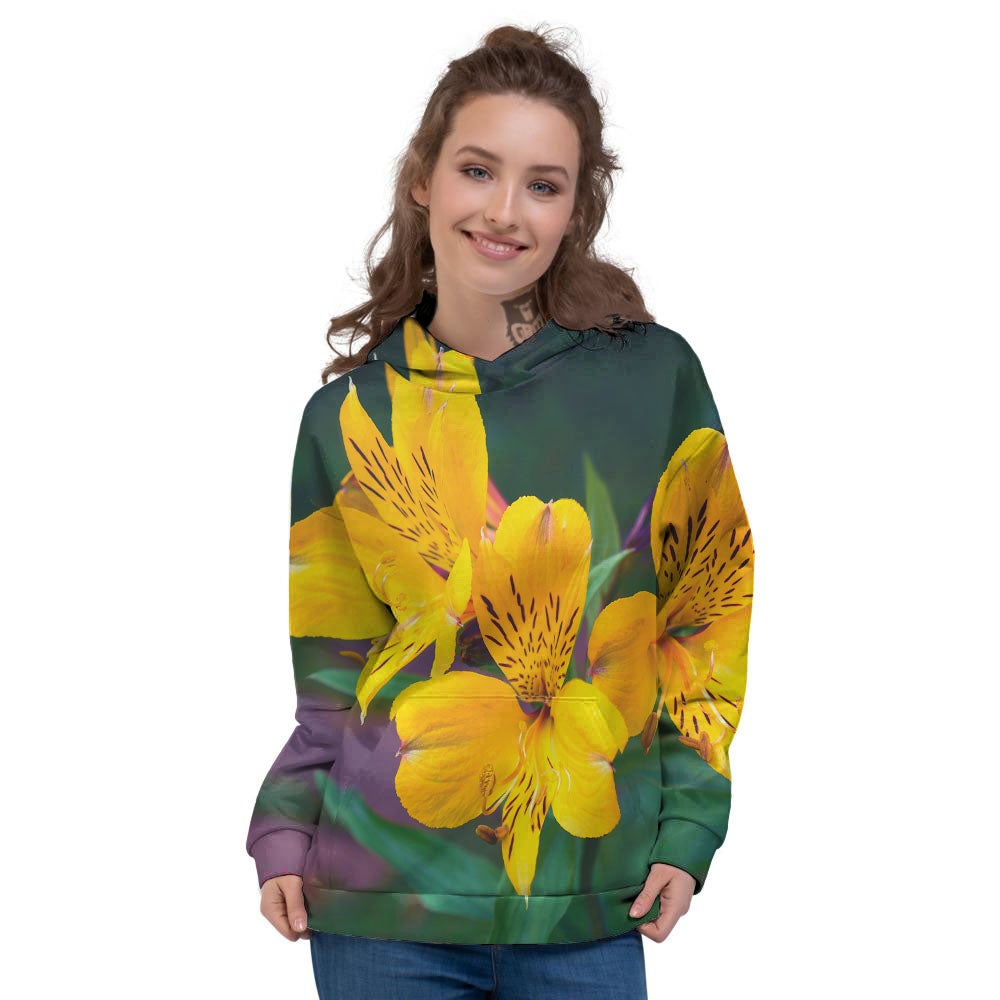 Alstroemeria Yellow Print Women's Hoodie-grizzshop