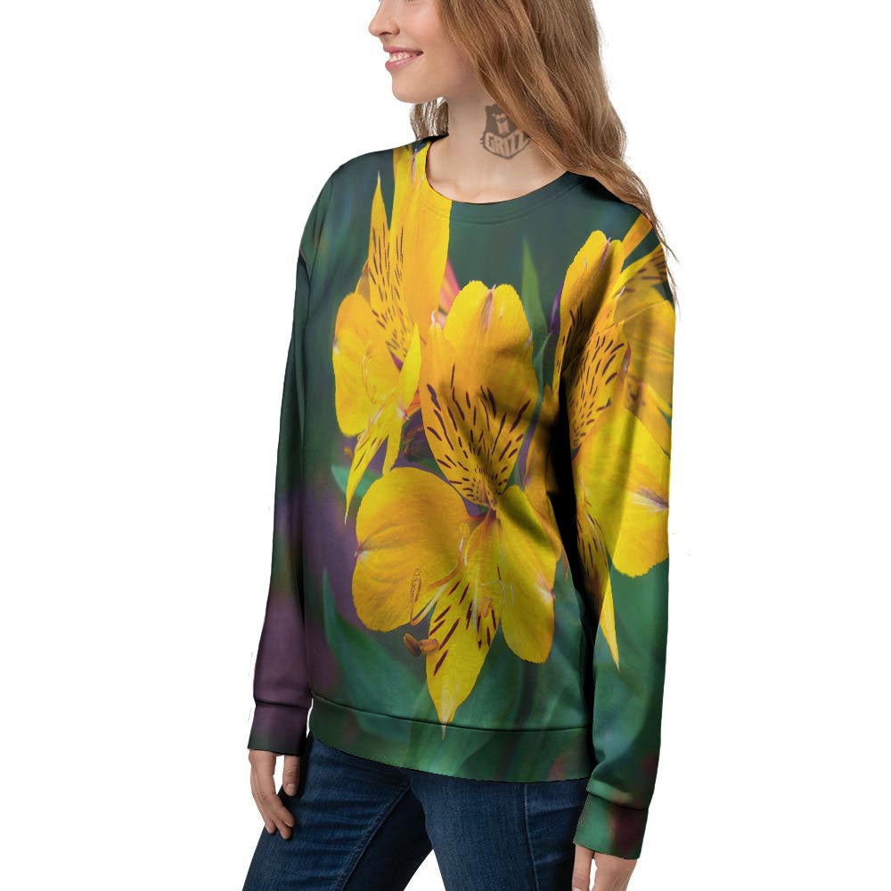 Alstroemeria Yellow Print Women's Sweatshirt-grizzshop