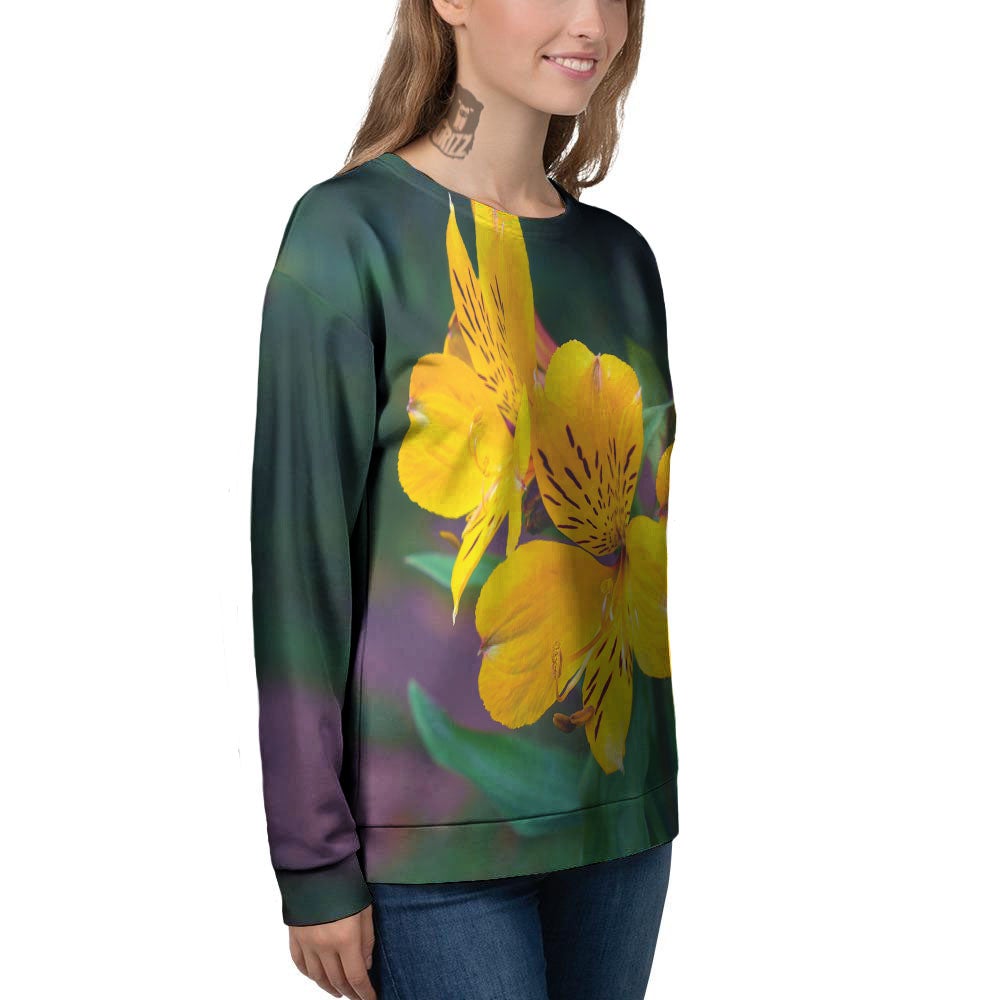 Alstroemeria Yellow Print Women's Sweatshirt-grizzshop