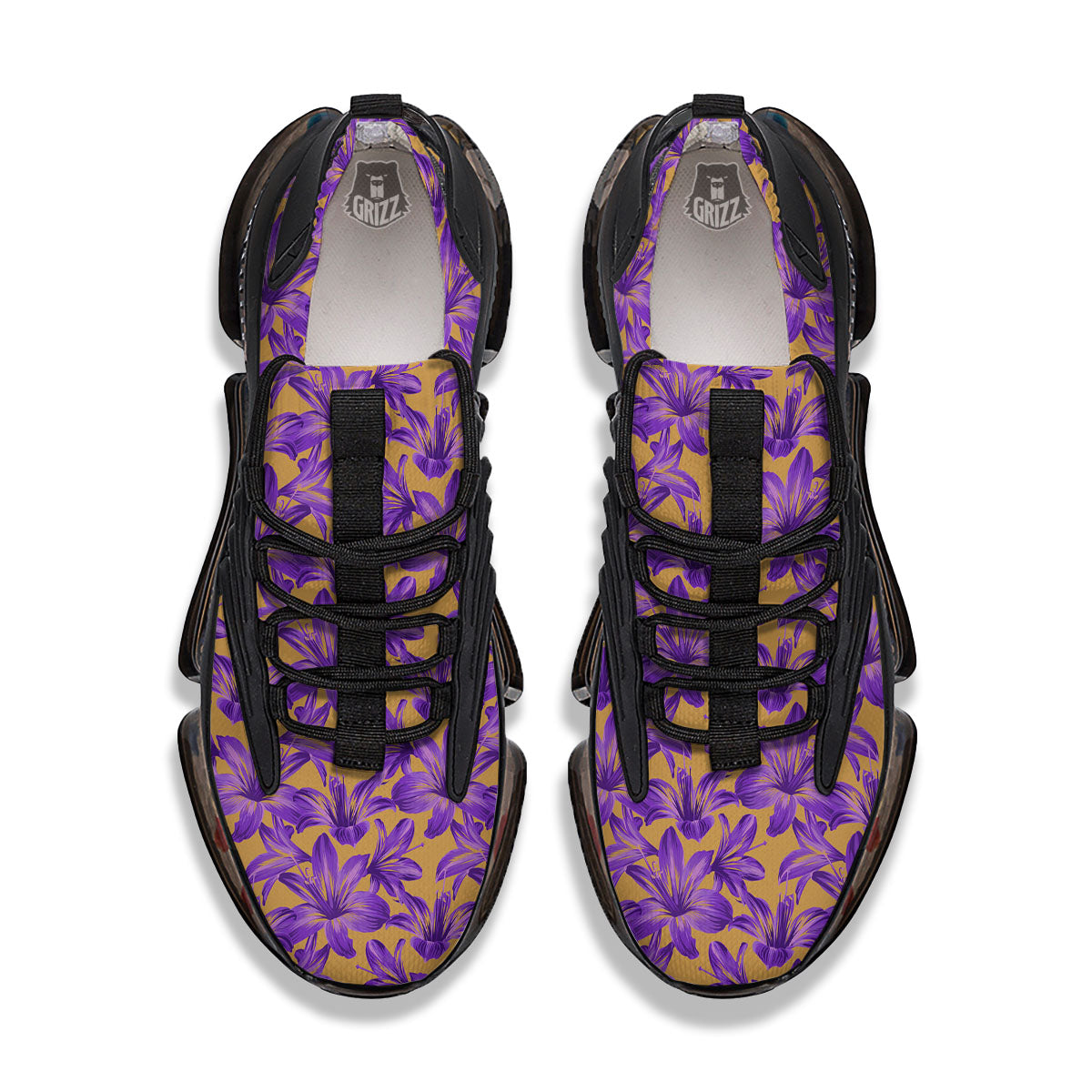 Amaryllis Japanese Purple Print Pattern Black Gym Shoes-grizzshop