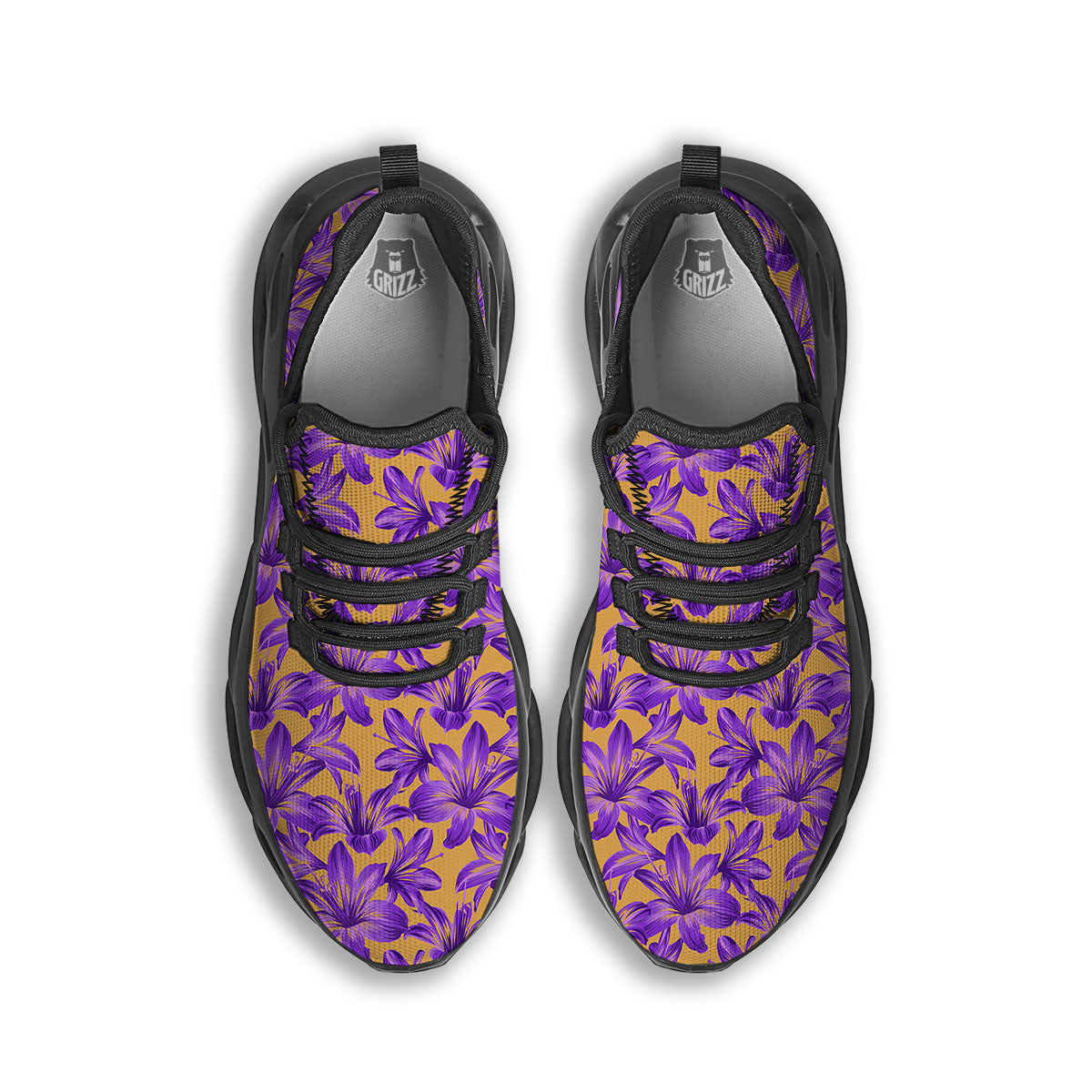 Amaryllis Japanese Purple Print Pattern Black Running Shoes-grizzshop