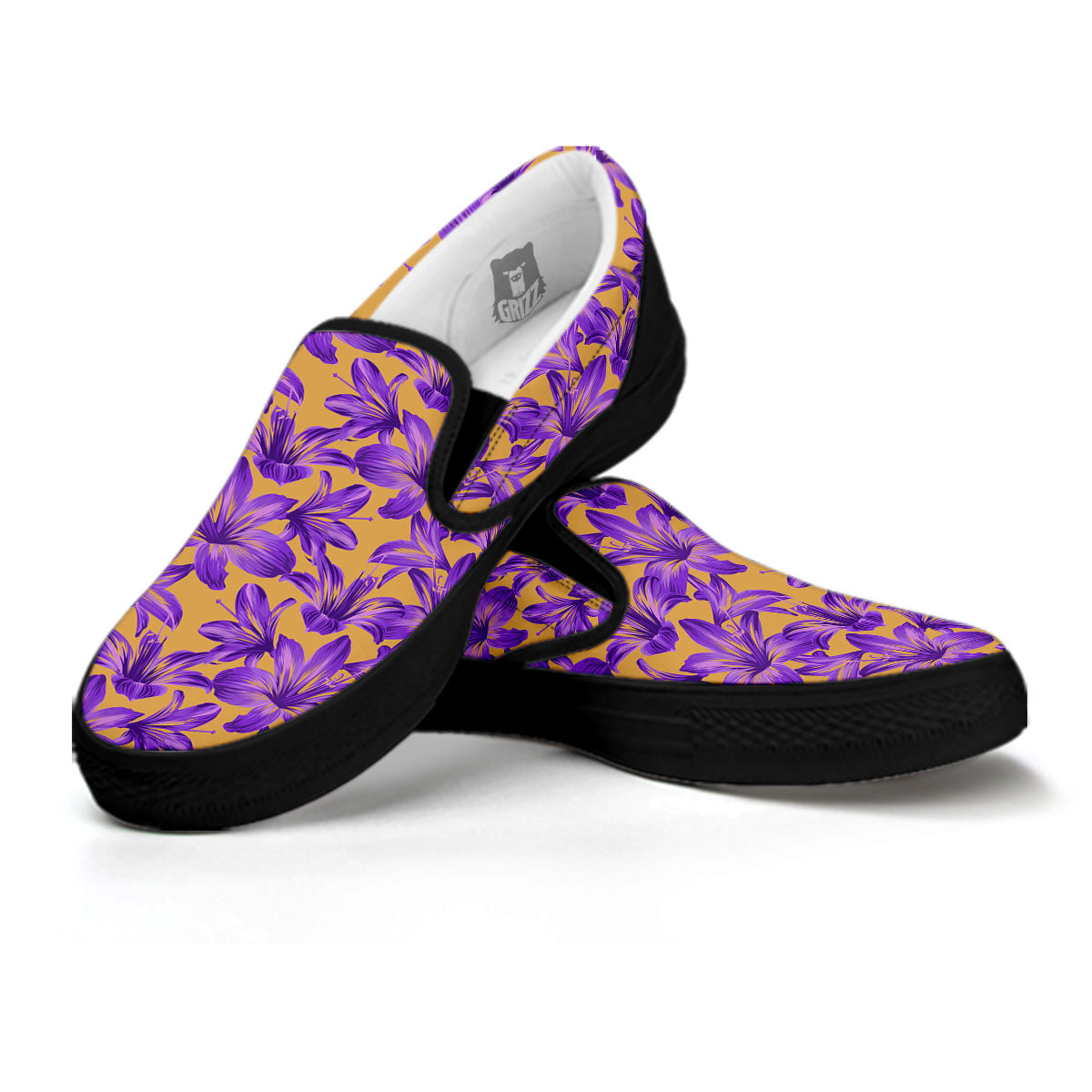 Amaryllis Japanese Purple Print Pattern Black Slip On Shoes-grizzshop