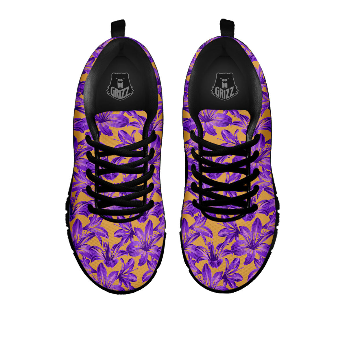 Amaryllis Japanese Purple Print Pattern Black Sneaker-grizzshop