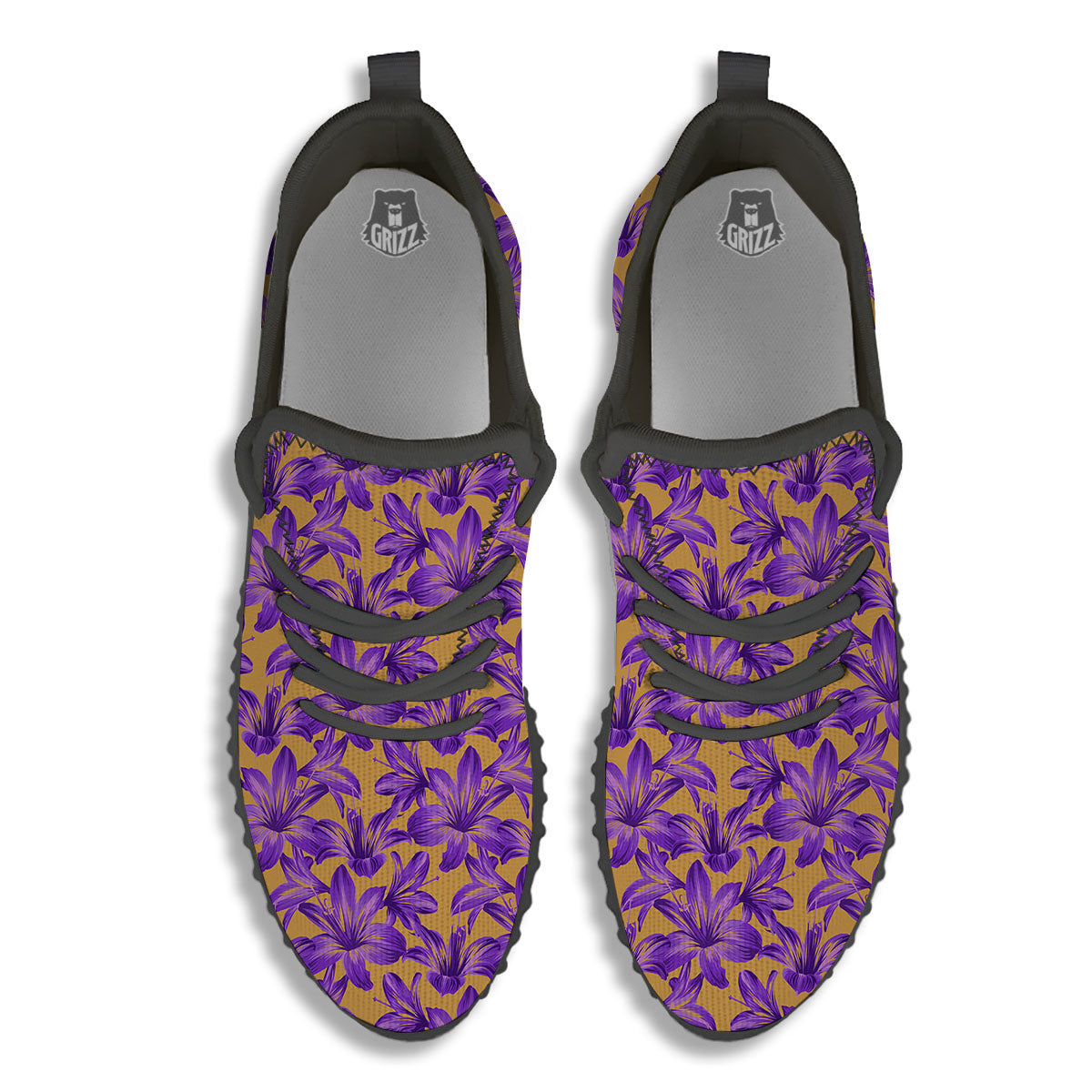 Amaryllis Japanese Purple Print Pattern Black Walking Shoes-grizzshop
