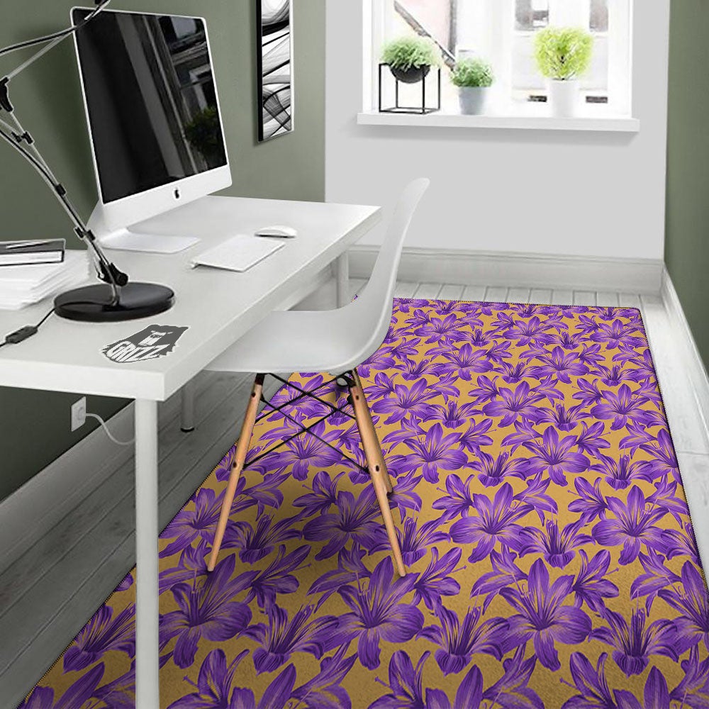 Amaryllis Japanese Purple Print Pattern Floor Mat-grizzshop