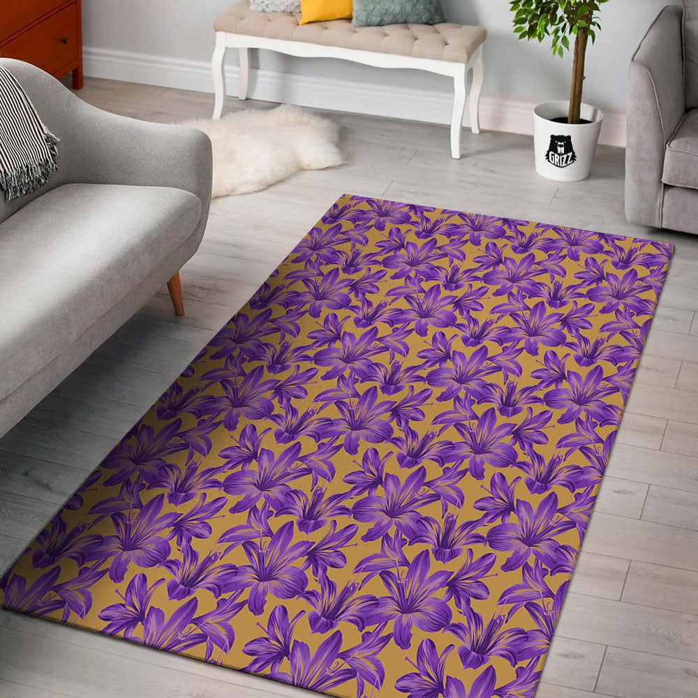 Amaryllis Japanese Purple Print Pattern Floor Mat-grizzshop