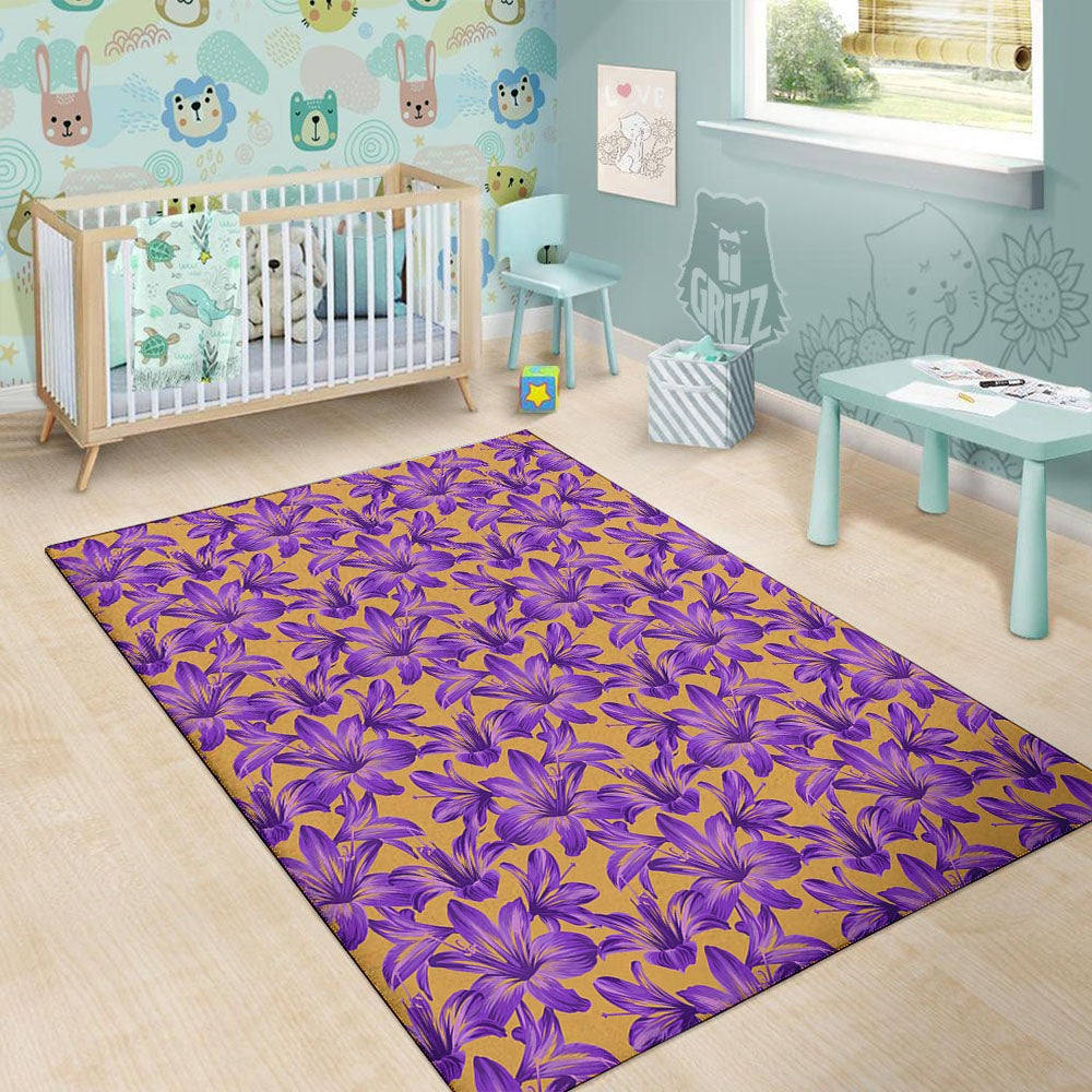 Amaryllis Japanese Purple Print Pattern Floor Mat-grizzshop