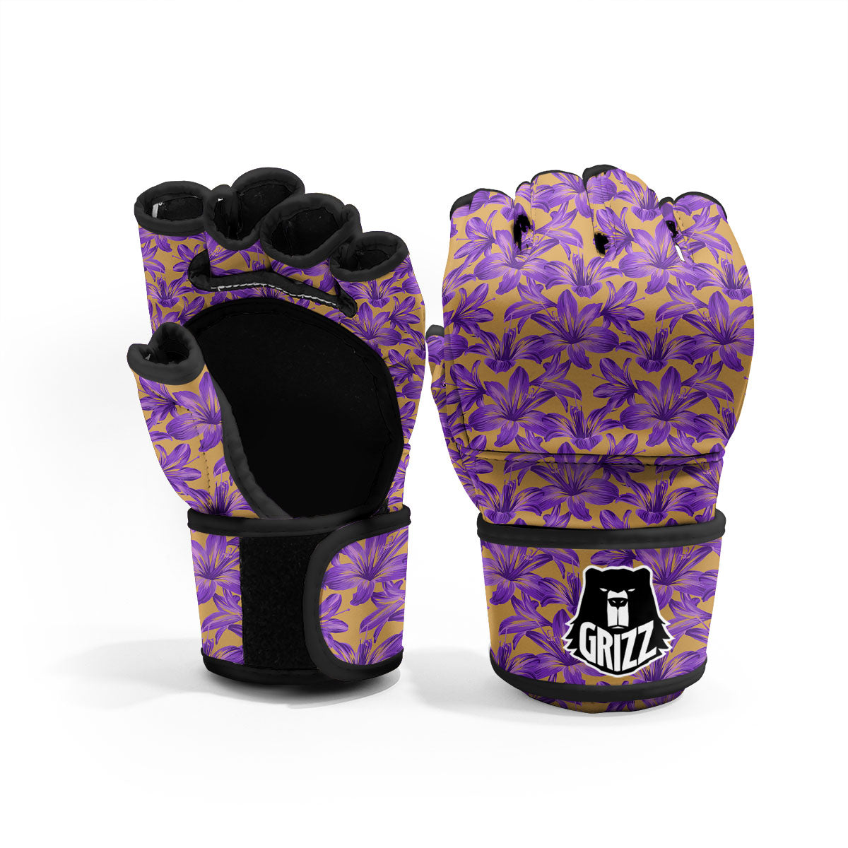 Amaryllis Japanese Purple Print Pattern MMA Gloves-grizzshop