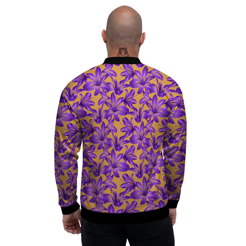 Amaryllis Japanese Purple Print Pattern Men's Bomber Jacket-grizzshop
