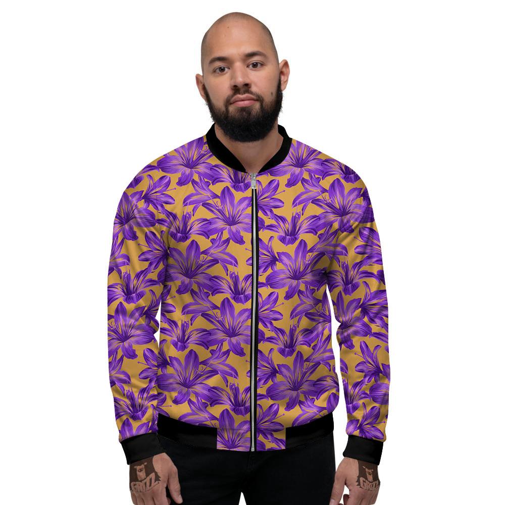 Amaryllis Japanese Purple Print Pattern Men's Bomber Jacket-grizzshop