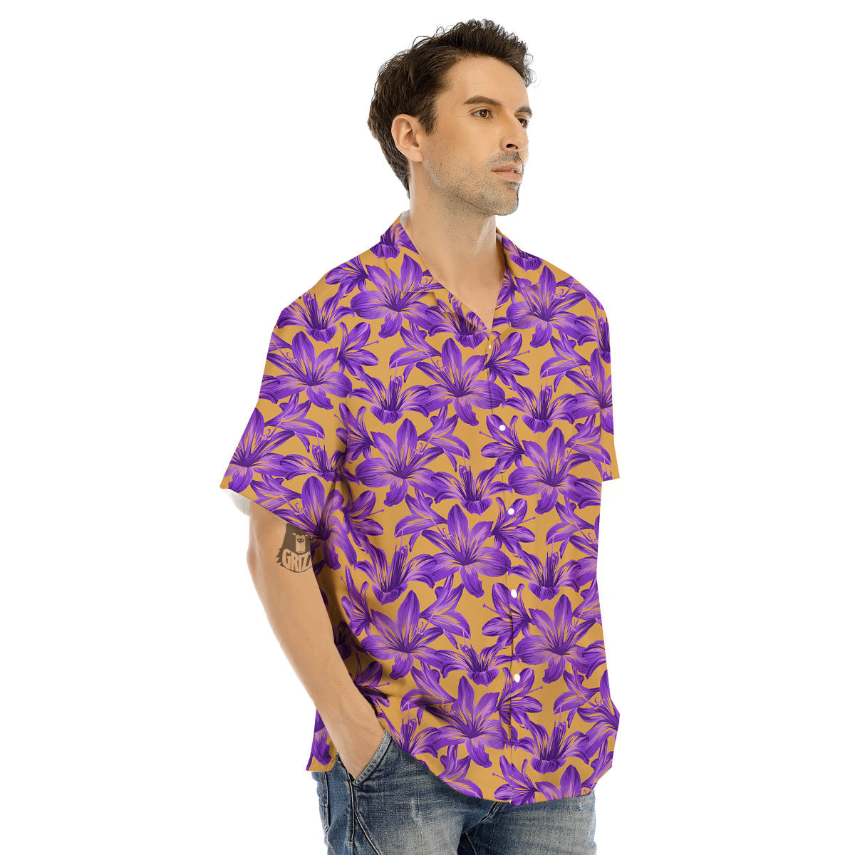 Amaryllis Japanese Purple Print Pattern Men's Hawaiian Shirt-grizzshop