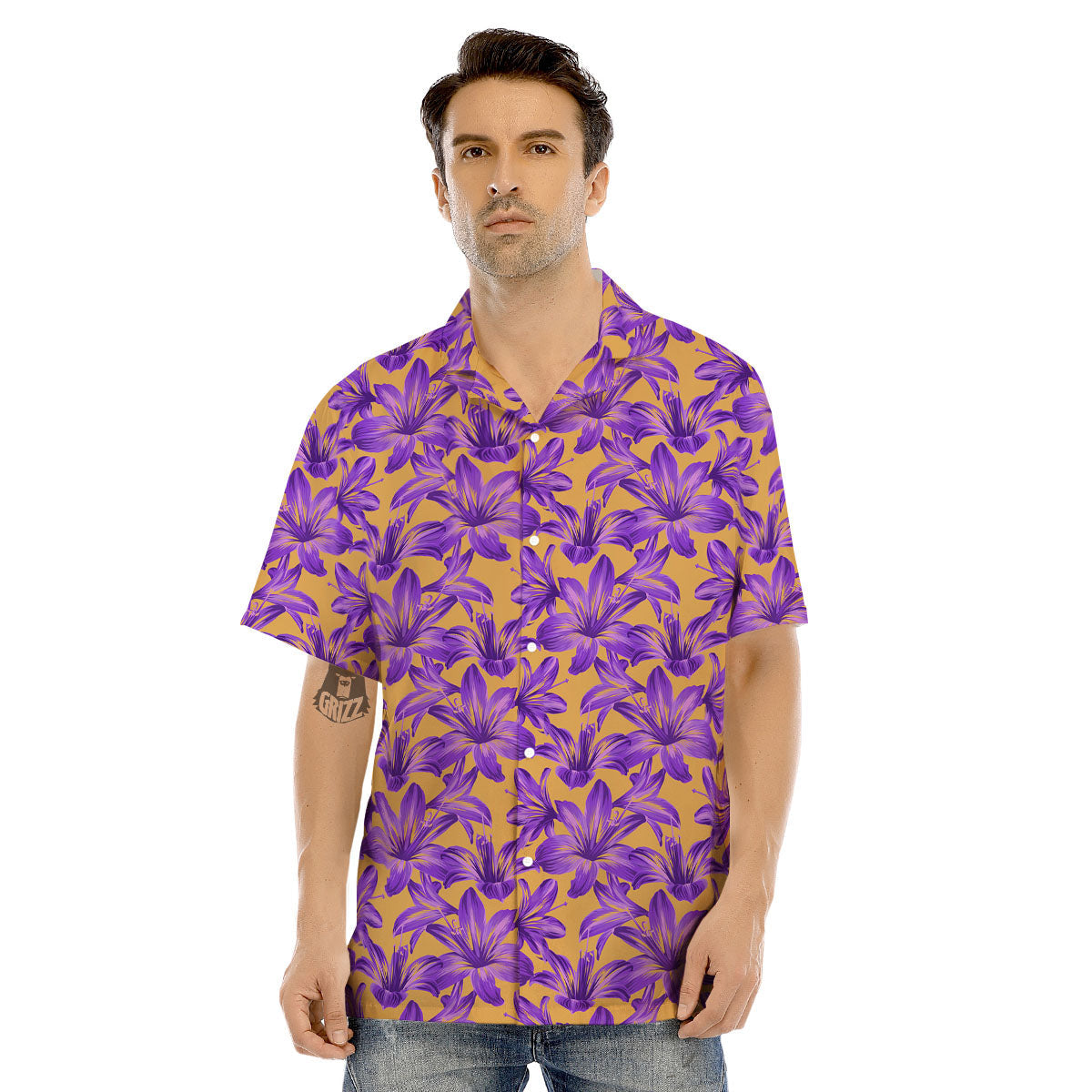 Amaryllis Japanese Purple Print Pattern Men's Hawaiian Shirt-grizzshop