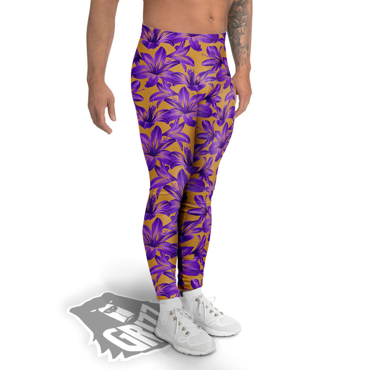 Amaryllis Japanese Purple Print Pattern Men's Leggings-grizzshop