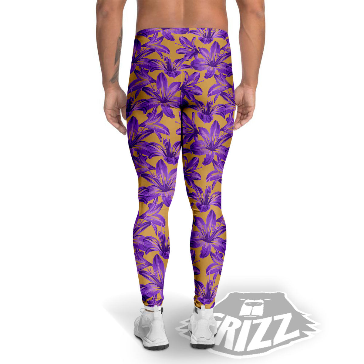 Amaryllis Japanese Purple Print Pattern Men's Leggings-grizzshop