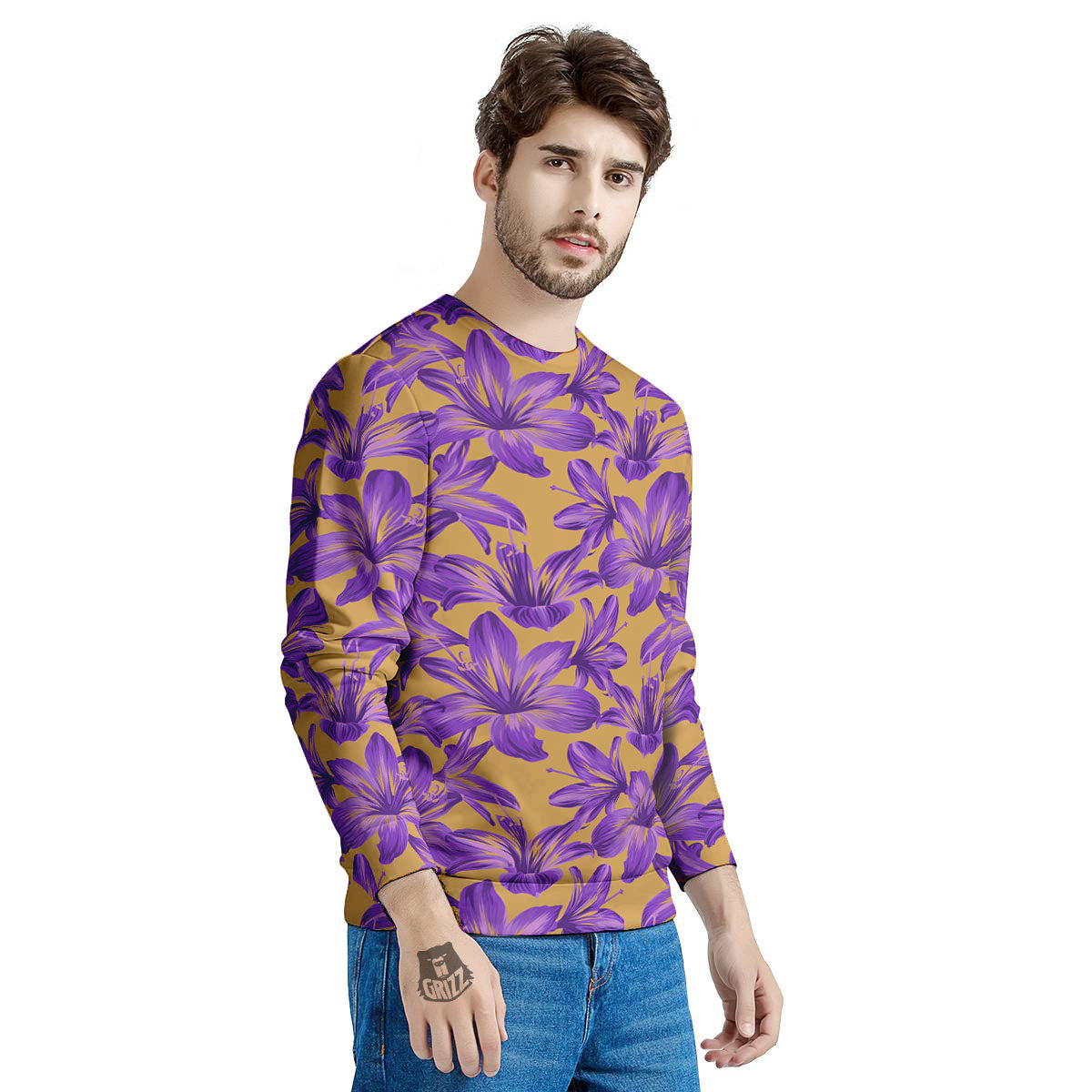 Amaryllis Japanese Purple Print Pattern Men's Sweatshirt-grizzshop