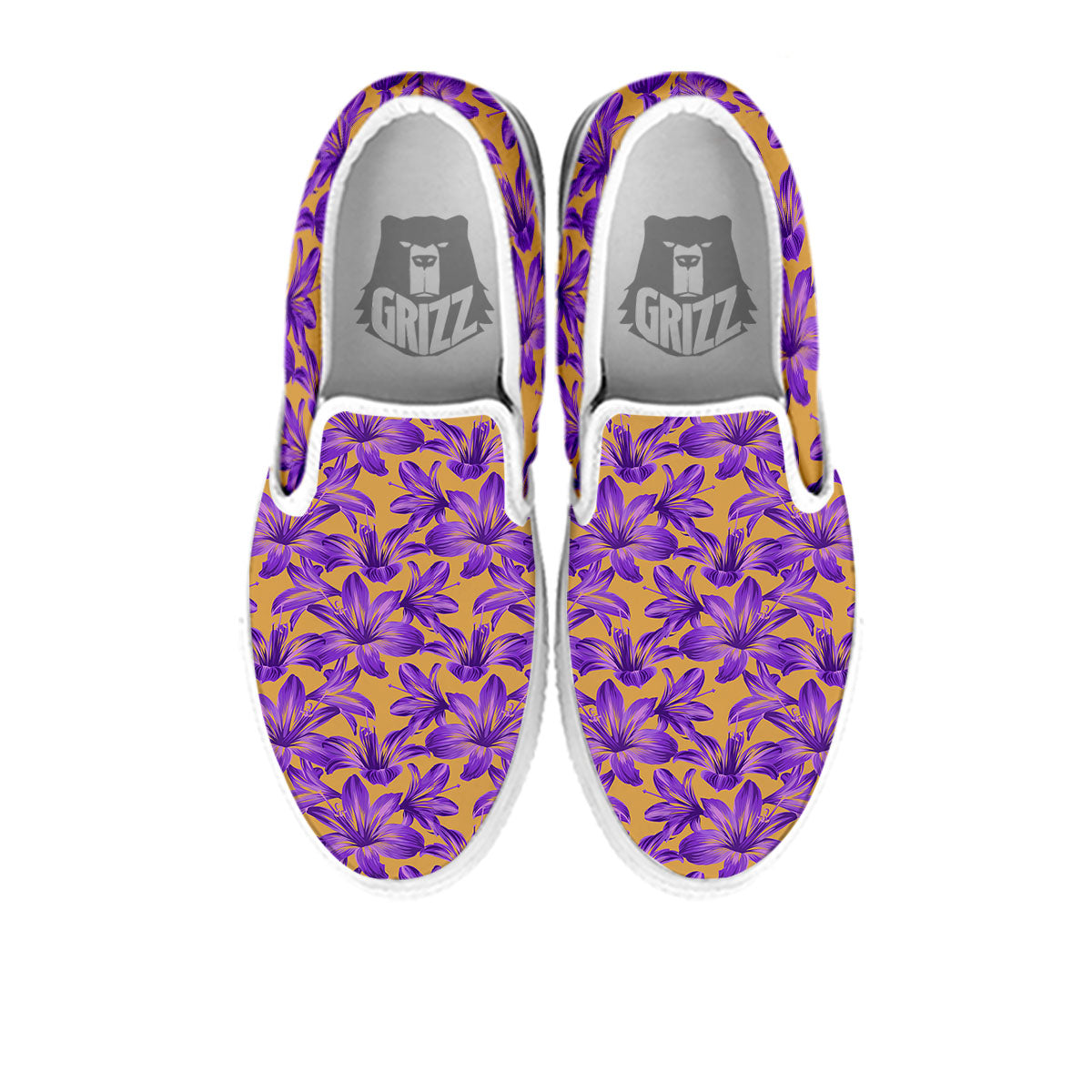 Amaryllis Japanese Purple Print Pattern White Slip On Shoes-grizzshop