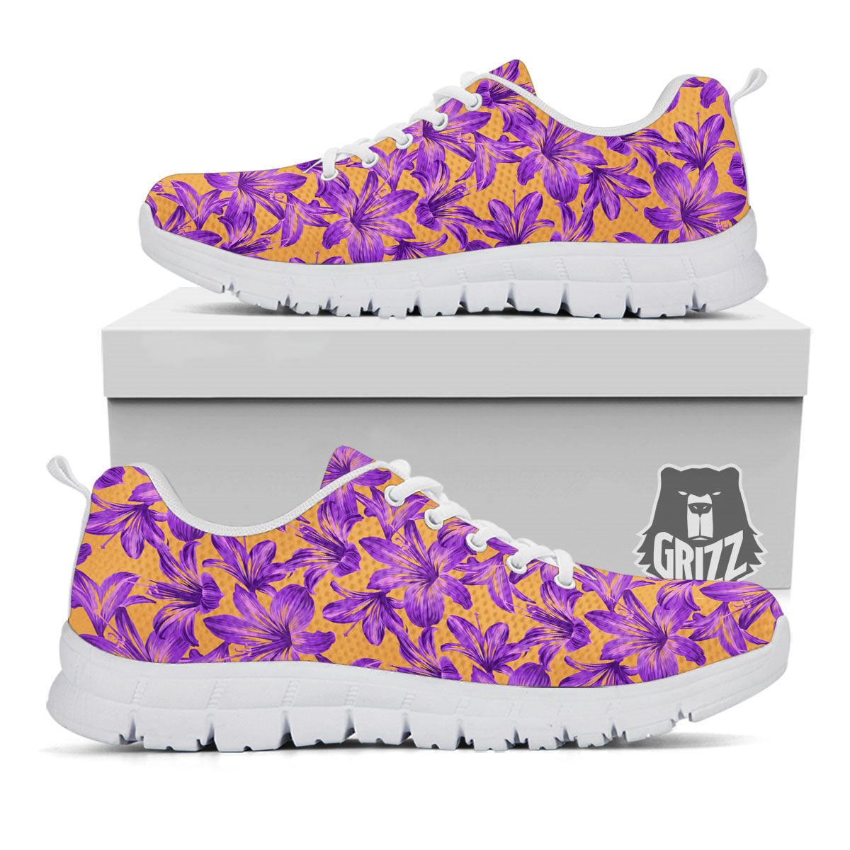 Amaryllis Japanese Purple Print Pattern White Sneaker-grizzshop