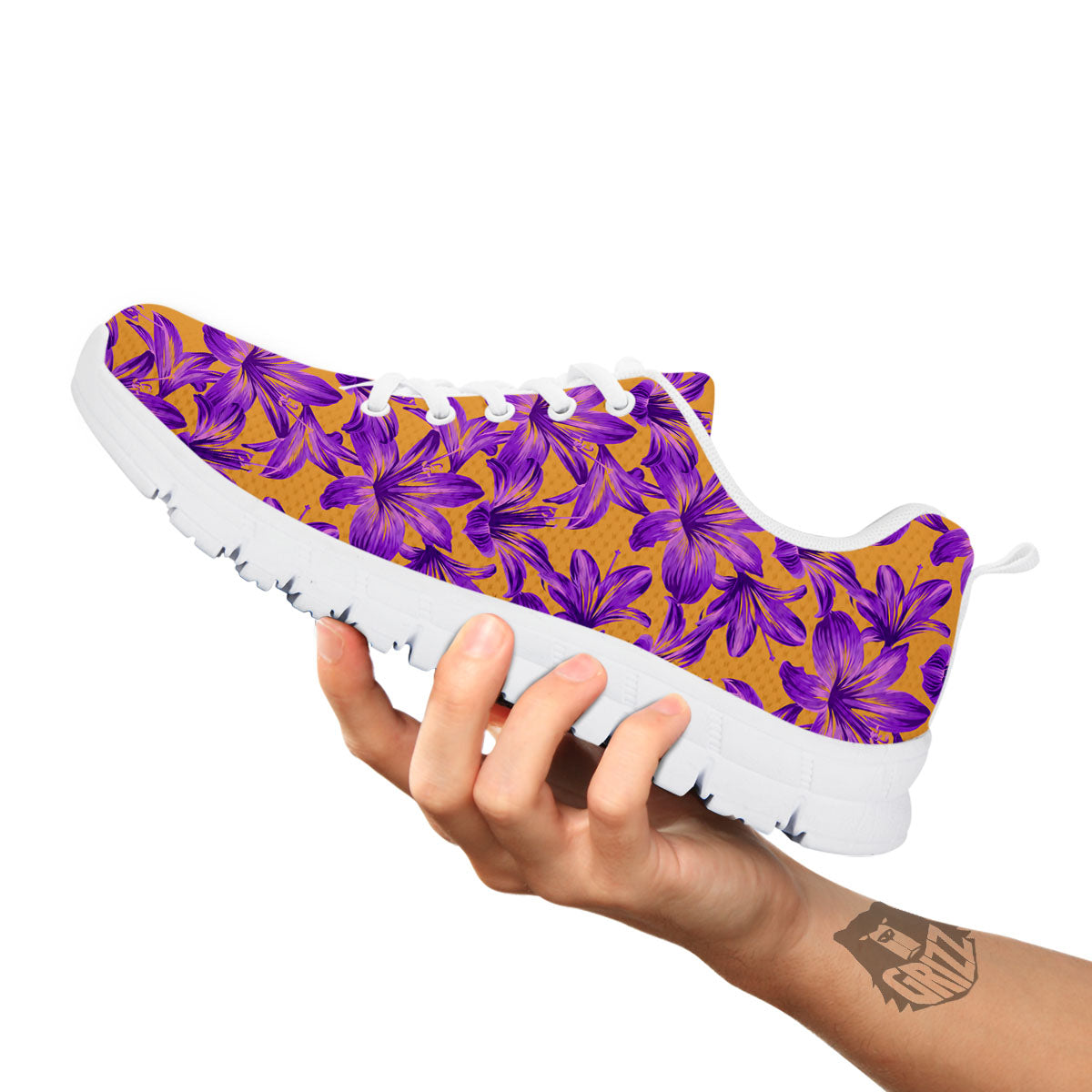Amaryllis Japanese Purple Print Pattern White Sneaker-grizzshop