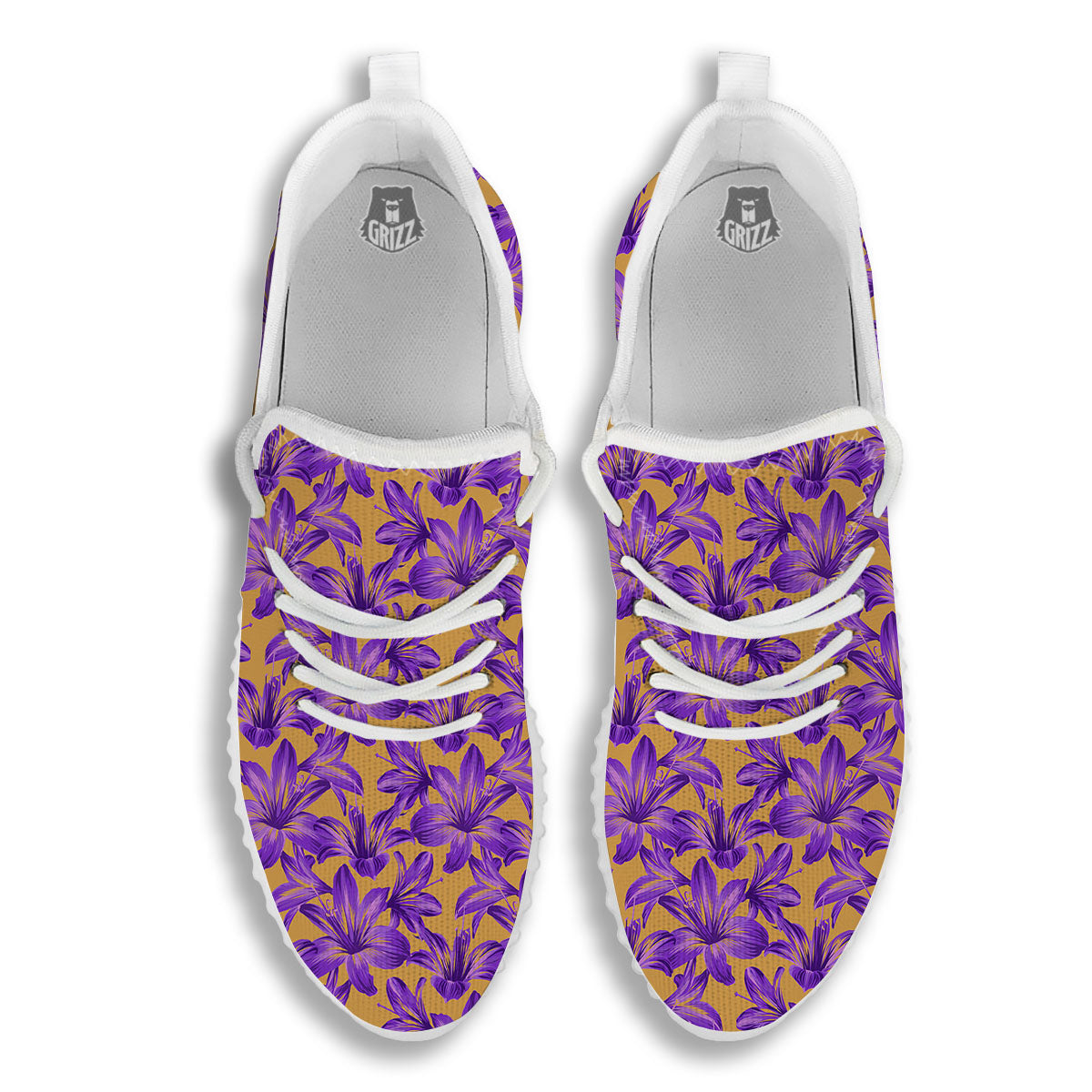 Amaryllis Japanese Purple Print Pattern White Walking Shoes-grizzshop