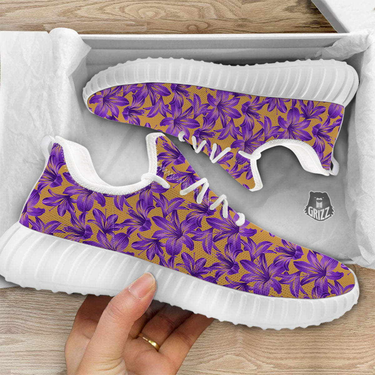 Amaryllis Japanese Purple Print Pattern White Walking Shoes-grizzshop