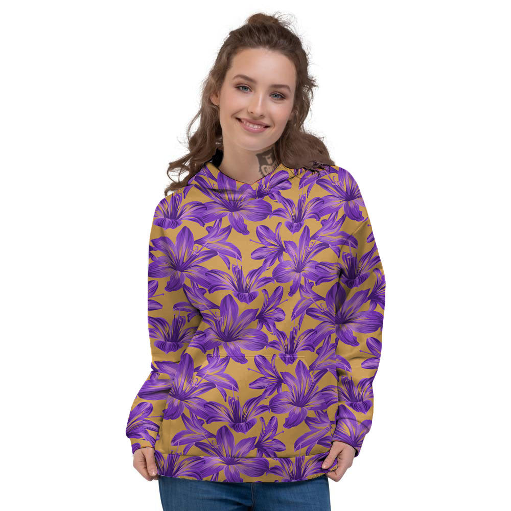 Amaryllis Japanese Purple Print Pattern Women's Hoodie-grizzshop