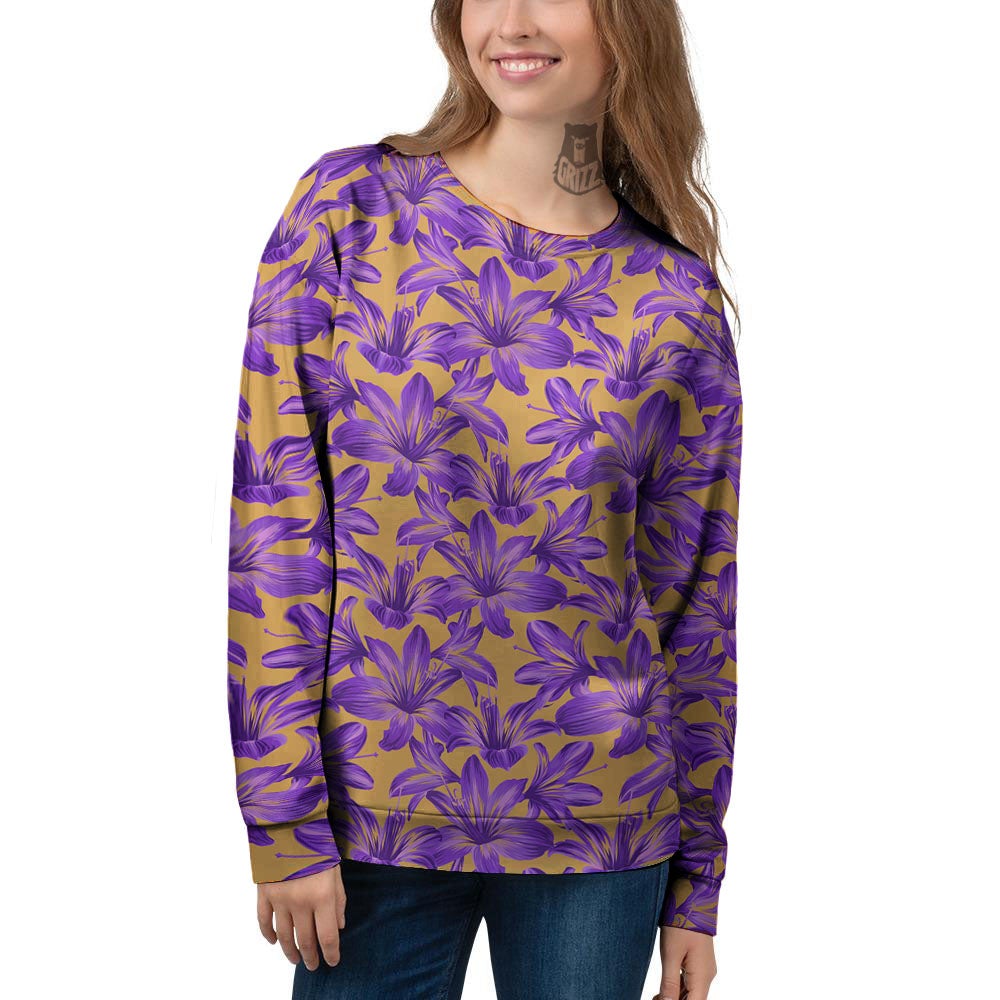 Amaryllis Japanese Purple Print Pattern Women's Sweatshirt-grizzshop