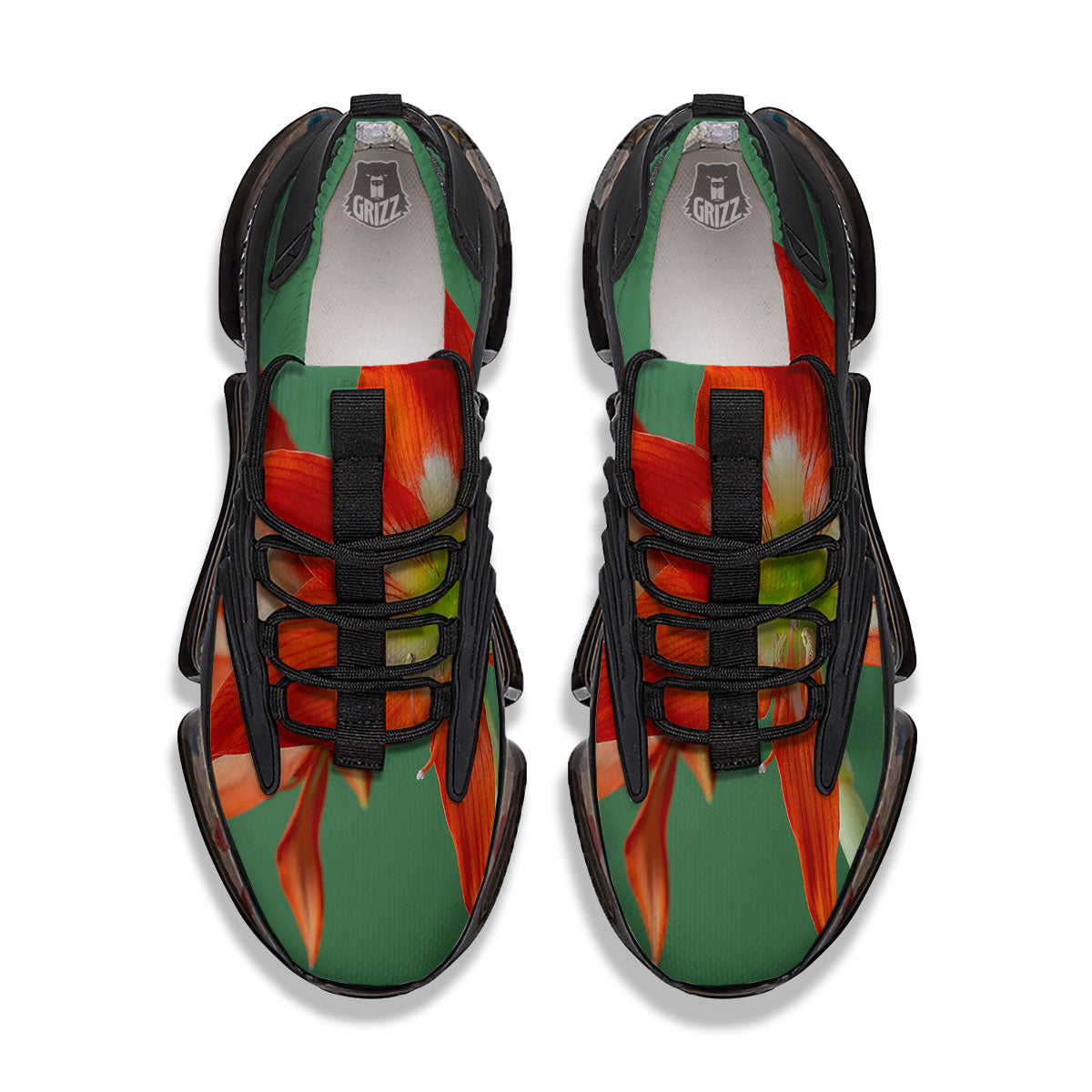 Amaryllis Orange Print Black Gym Shoes-grizzshop