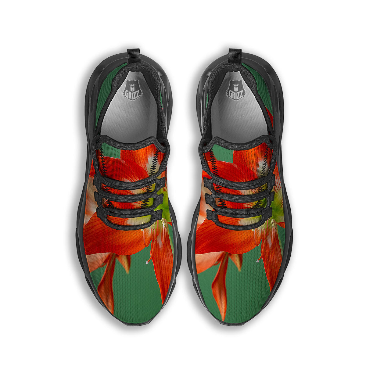 Amaryllis Orange Print Black Running Shoes-grizzshop