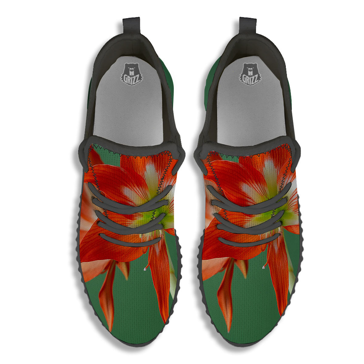 Amaryllis Orange Print Black Walking Shoes-grizzshop