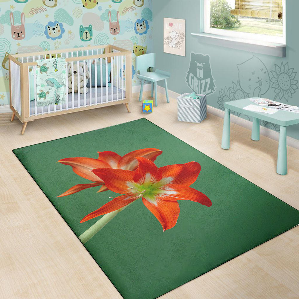 Amaryllis Orange Print Floor Mat-grizzshop