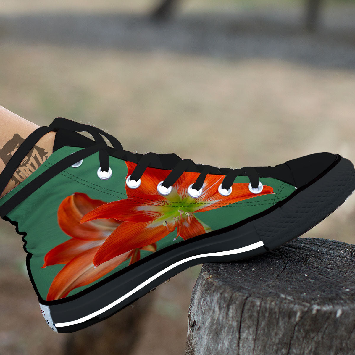 Amaryllis Orange Print High Top Shoes-grizzshop