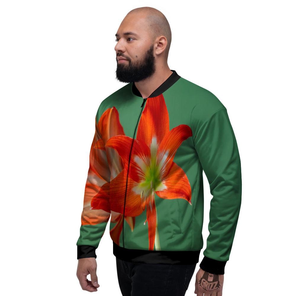 Amaryllis Orange Print Men's Bomber Jacket-grizzshop