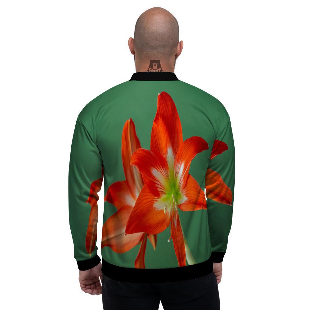 Amaryllis Orange Print Men's Bomber Jacket-grizzshop