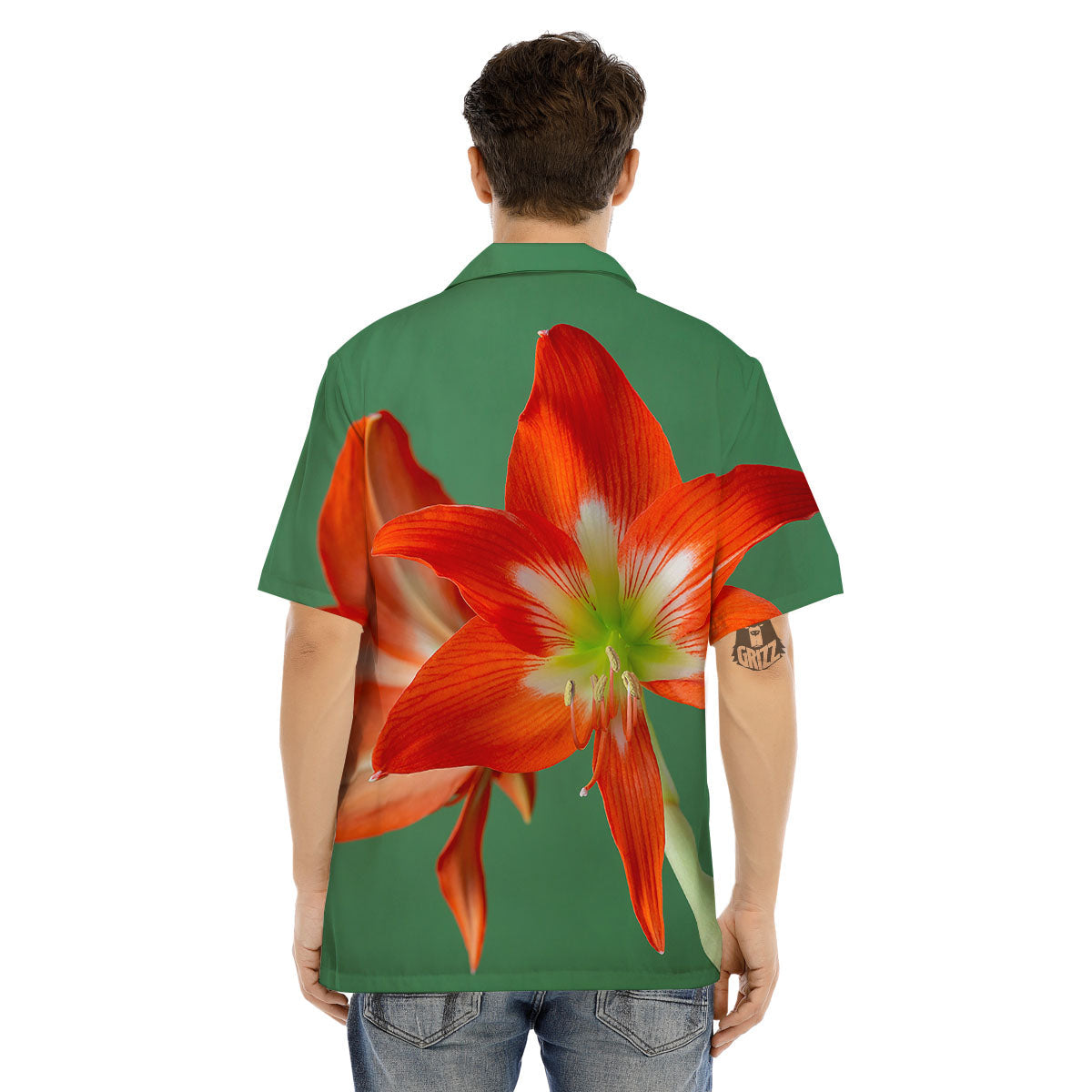 Amaryllis Orange Print Men's Hawaiian Shirt-grizzshop