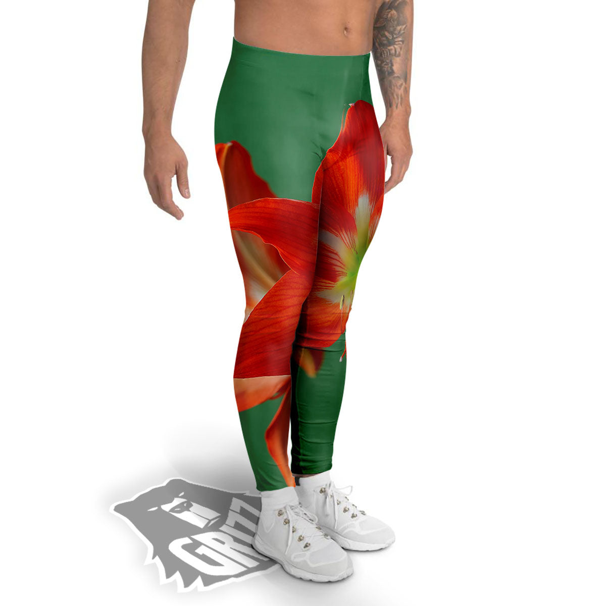 Amaryllis Orange Print Men's Leggings-grizzshop
