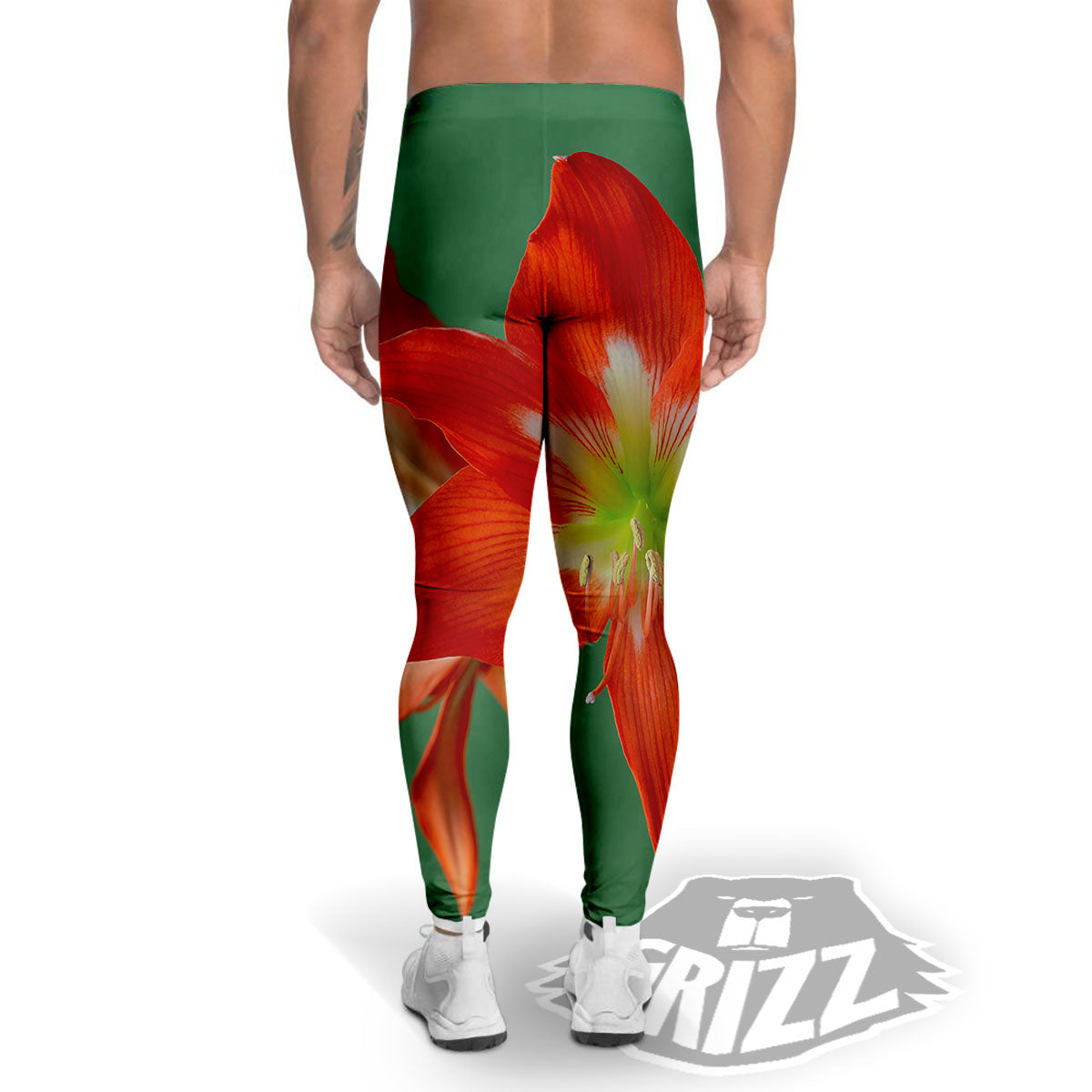 Amaryllis Orange Print Men's Leggings-grizzshop