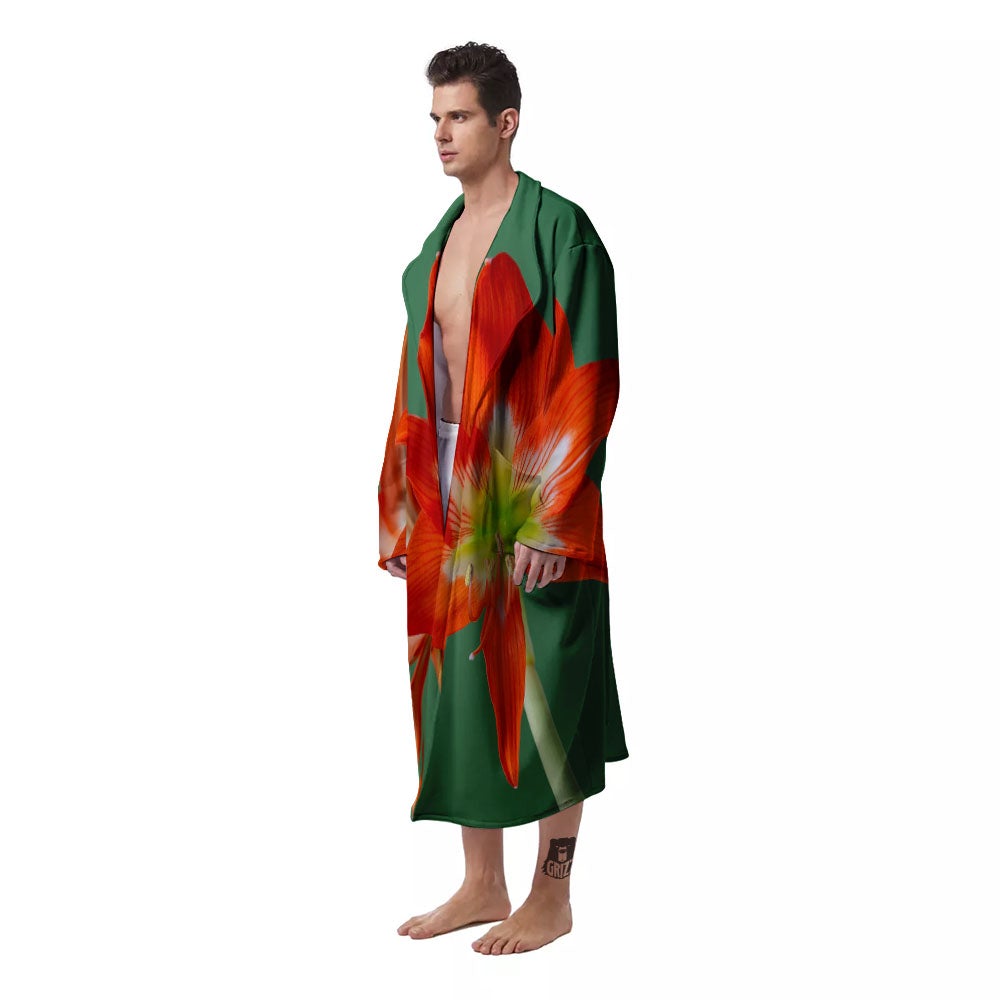 Amaryllis Orange Print Men's Robe-grizzshop