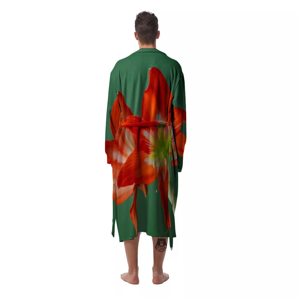 Amaryllis Orange Print Men's Robe-grizzshop