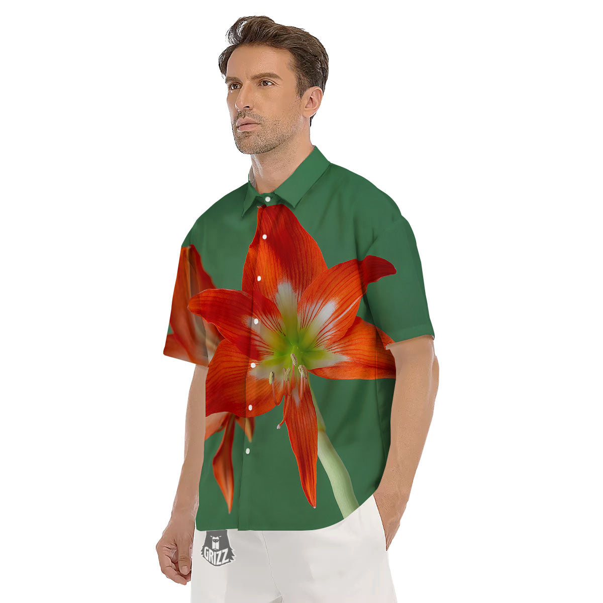 Amaryllis Orange Print Men's Short Sleeve Shirts-grizzshop