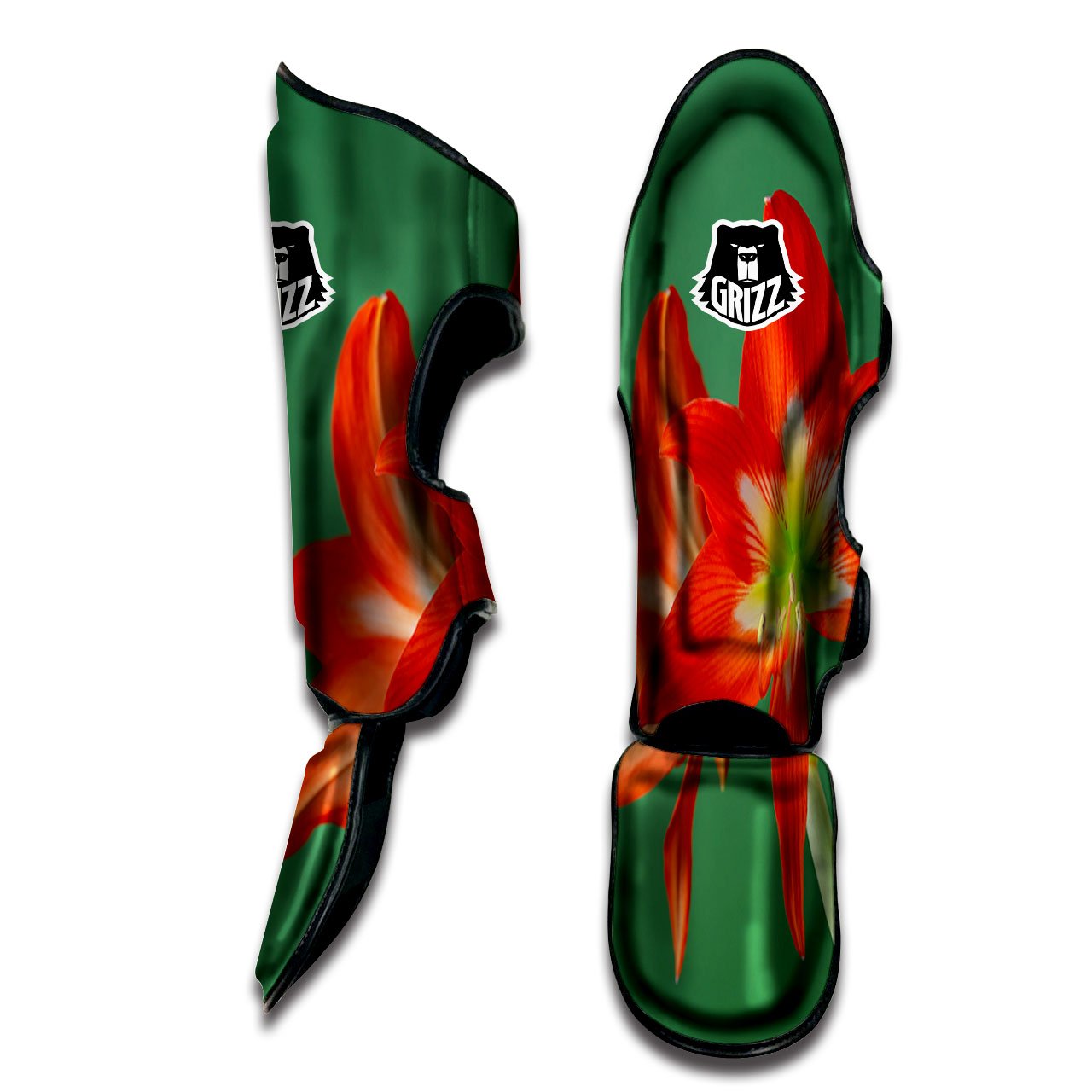 Amaryllis Orange Print Muay Thai Shin Guards-grizzshop